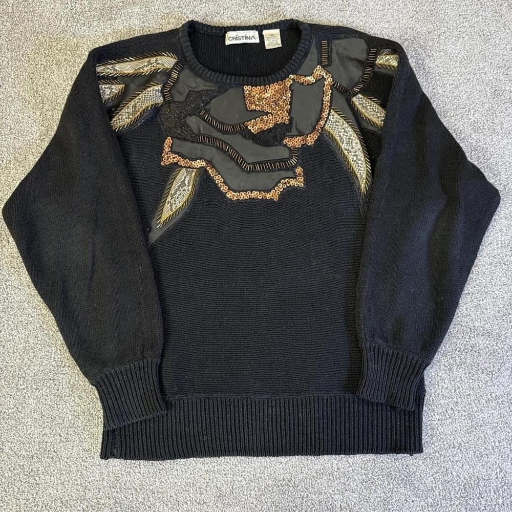 Vintage 90s Christina Sweater Metal Embellished Women's Medium - Picture 2 of 6
